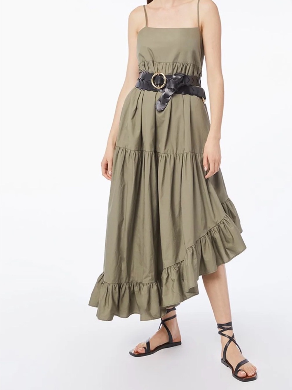 FRAME Gemma Maxi Dress in Military M 100% Cotton Asymmetrical Casual Relax Fit - Picture 2 of 14